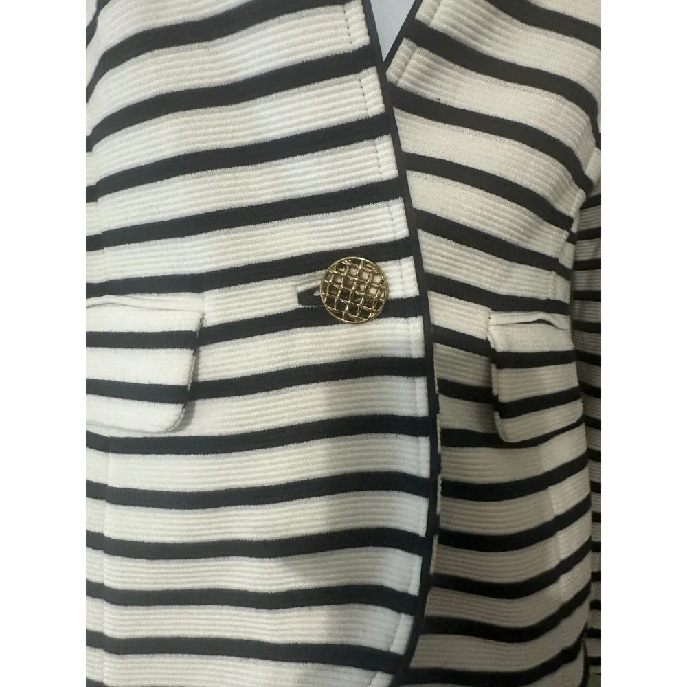 Elizabeth McKay New‎ York NAUTICAL Striped Blazer Jacket Gold Button Size 2